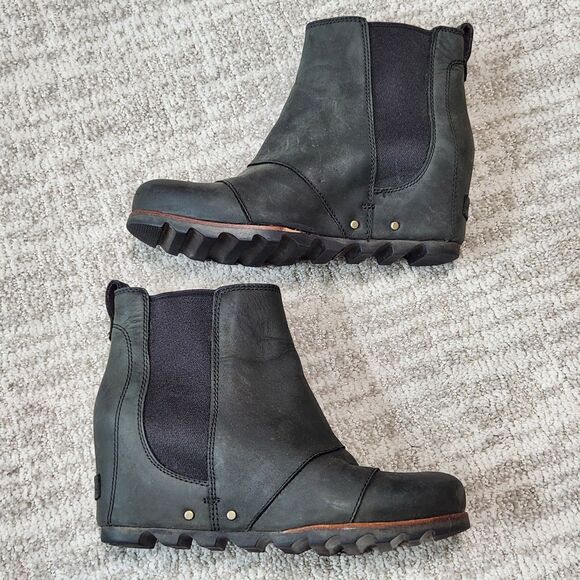 Sorel Lea Joan wedge booties boots black leather size 8.5 - Picture 5 of 9